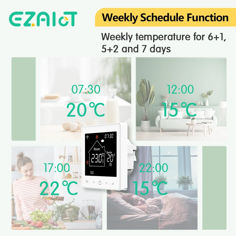 Tuya WiFi Thermostat 220V LCD Display Touch Screen Gas Boiler Electric Floor Heating Temperature Controller Smart Life Alexa