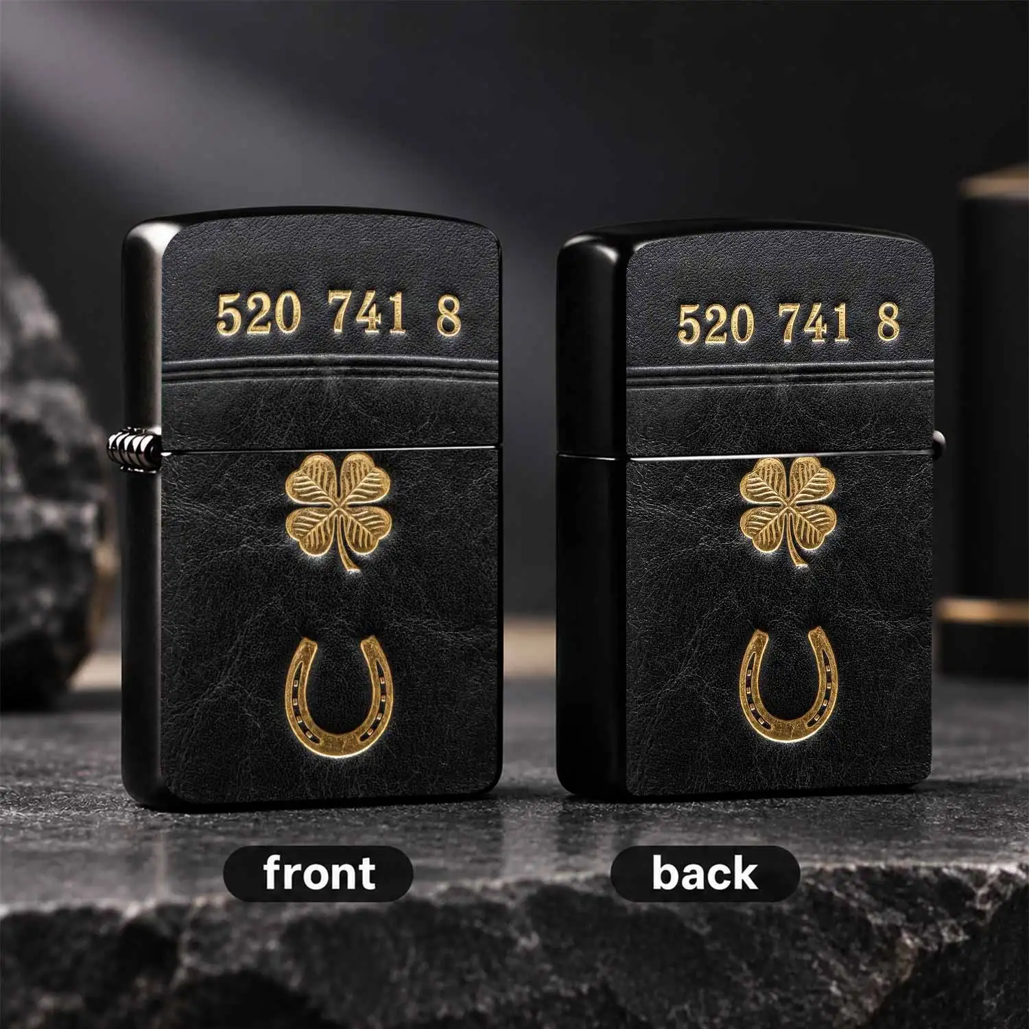 Gold Embossed Lucky Clover Horseshoe Decor Lighter, Exquisite 520 741 8 Number Engraved Pocket Igniter, Multi-Scenario Portable Reliable Daily Use Accessory, Thoughtful Unique Gift For Birthday Anniversary Celebration Gatherings A Humorous