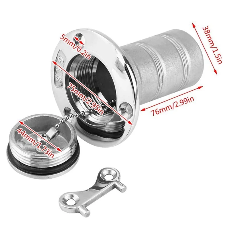 Marine Boat Deck Fuel Filler With Key Cap 38Mm 1.5 In 316 Stainless Steel Boat Gas Cap Key Hardware Gas Marine Tank Fill