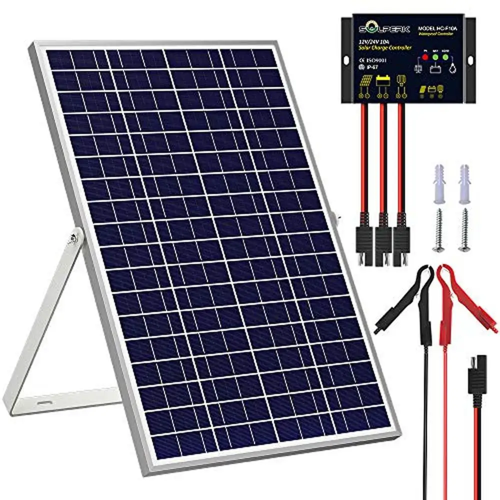 30W 24V Solar Panel Kit Battery Maintainer Trickle Charger 10A Controller Adjustable Bracket Automotive Motorcycle RV Boat