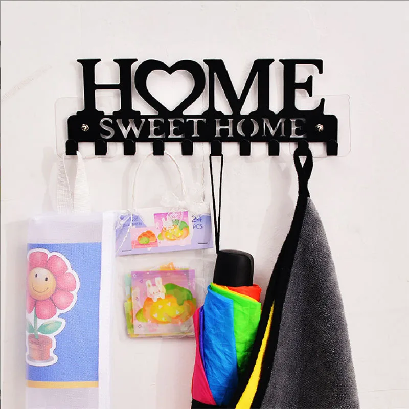 Home Sweet Home Black Metal Key Holder & Wall Organizer - Rust-Resistant, Wall-Mounted Hooks for Keys, Hats, Bags - Perfect for