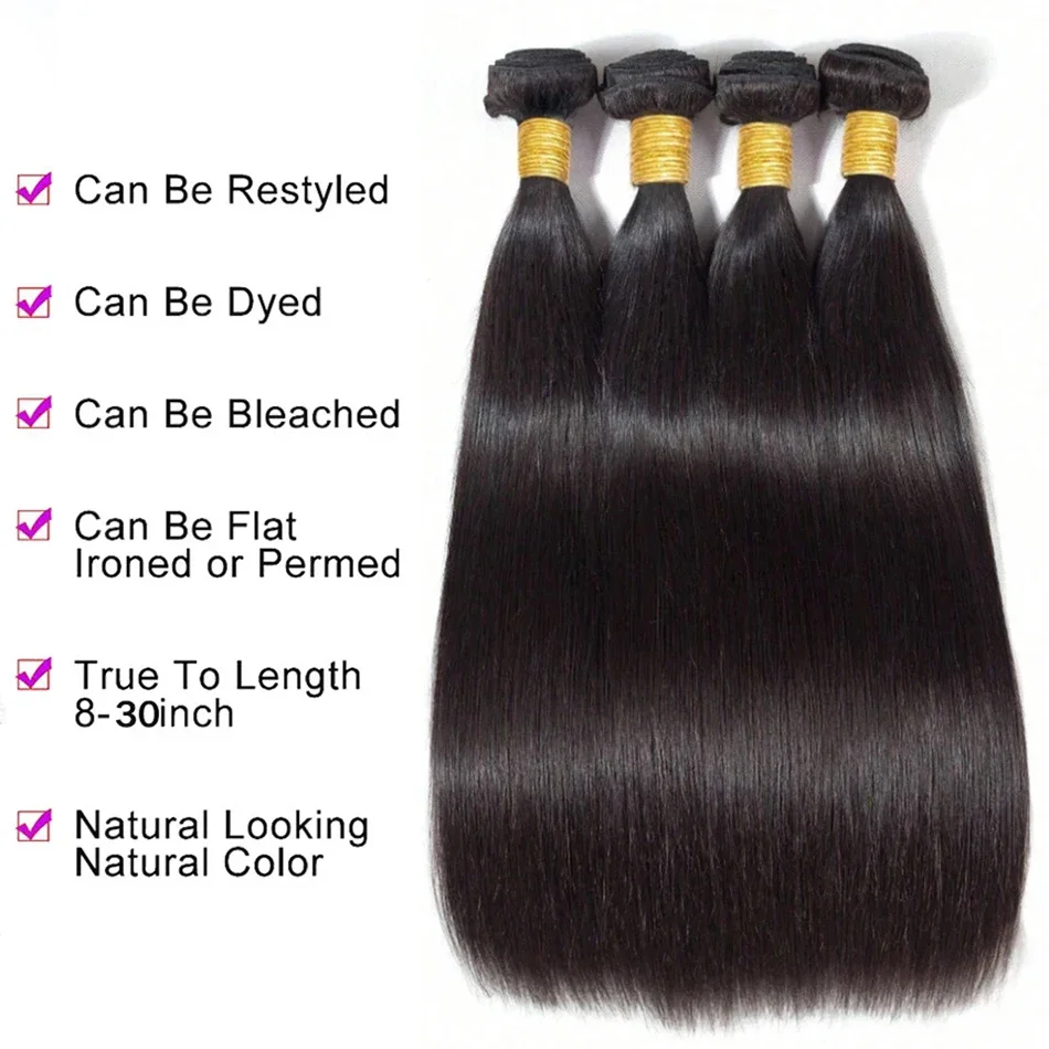 100% pacotes de cabelo humano 38 40 polegadas cor natural perucas retas feixes de cabelo brasileiro longo remy extensões de cabelo 1/3/4 peças