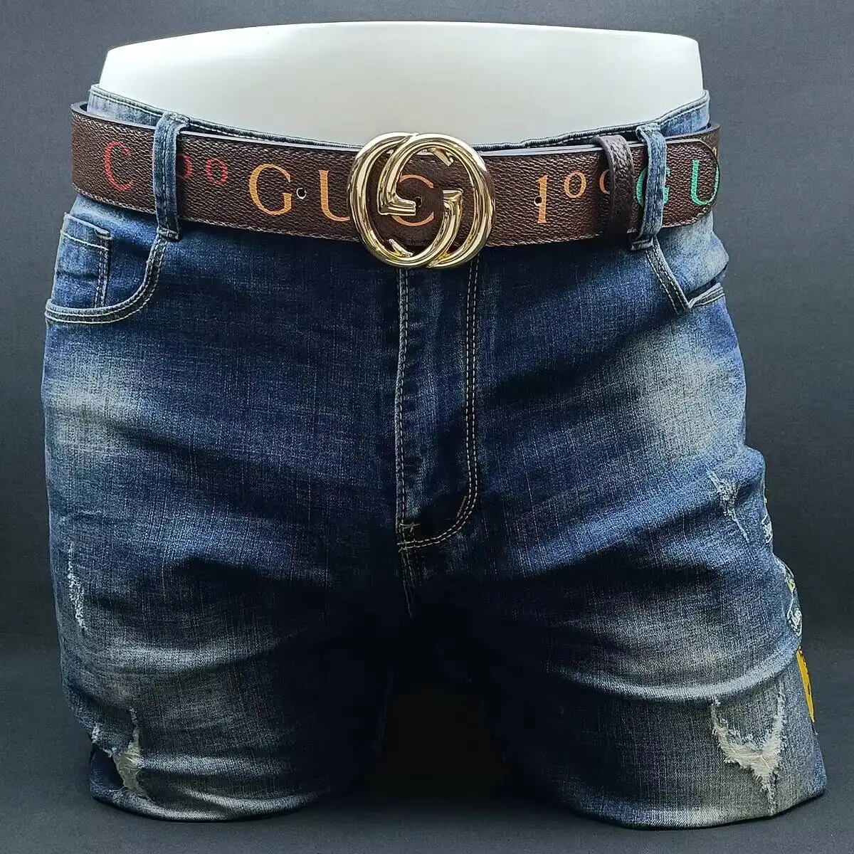 

Мужской классический деловой ремень из натуральной кожи с принтом и двойной G-образной пряжкой, многофункциональный, 2026 год, Италия, премиум-класс