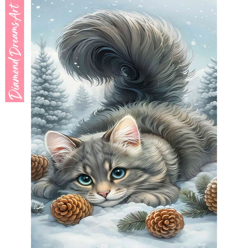 Neuheiten 2025 Diamantmalerei Katze Winter Diamant-Mosaik Tier-Landschaftskunst Dekorative Gemälde, Rahmenlos