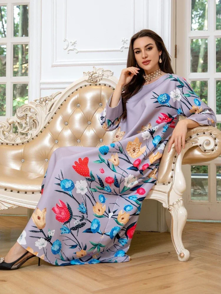 Women Eid Muslim Long Dresses Jalabiya Abaya Beading Morocco Party Dress Kaftan Ramadan Maxi Vestidos Dubai Abaya Print 2025