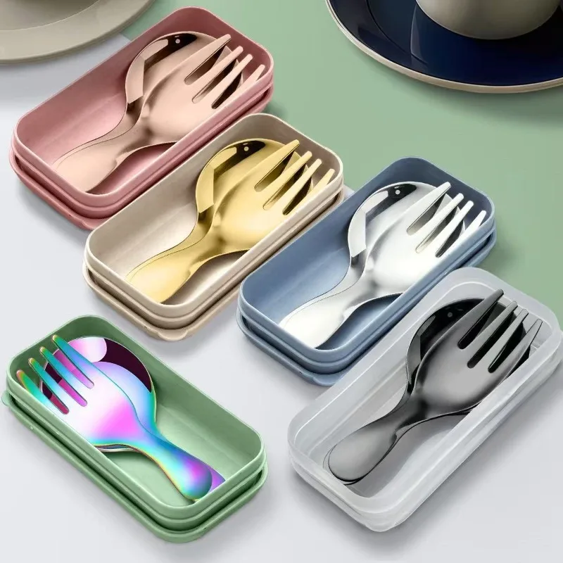 

Portable Stainless Steel Spoon Fork Set Short Handle Soup Spoon Fork for Kids Students School Eating Outdoor Portable Tableware