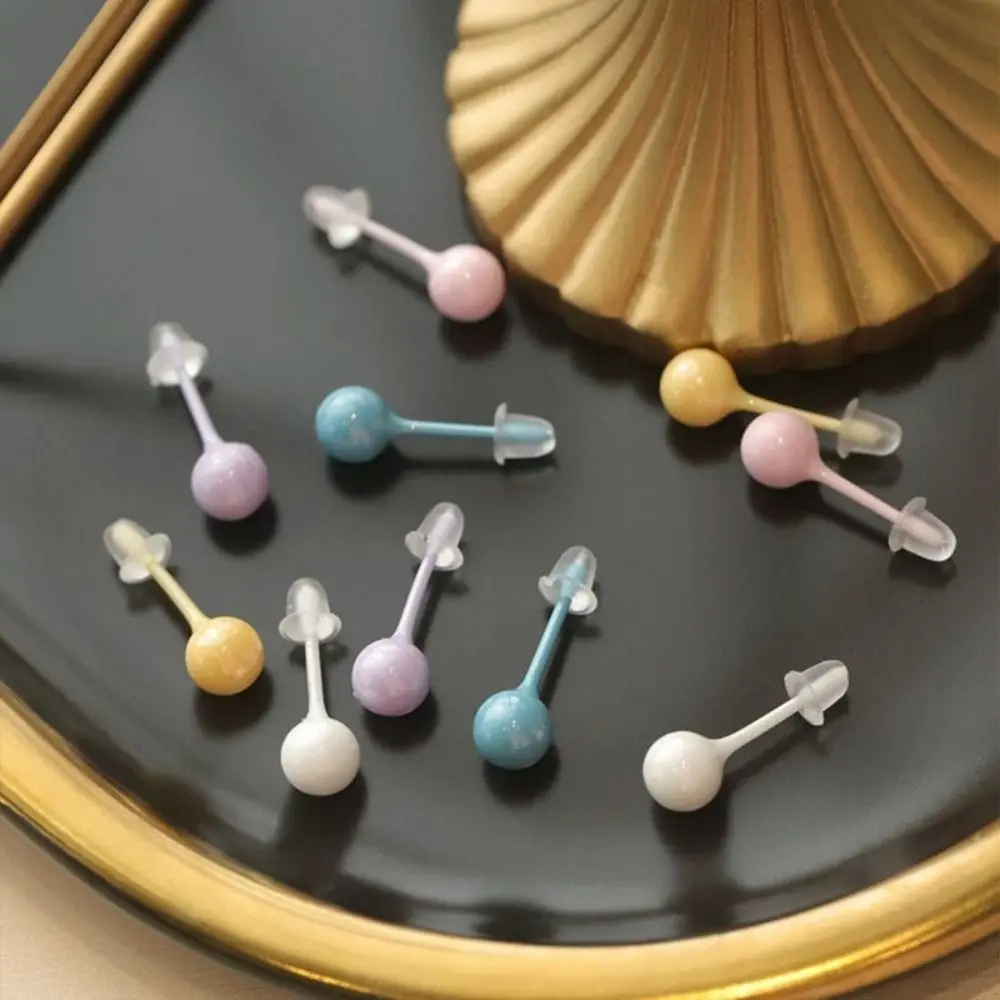 Fashion Design Cream Color Bead Earring Ceramics Geometric Beanie Stud Earring Korean Style Jewelry Accessories