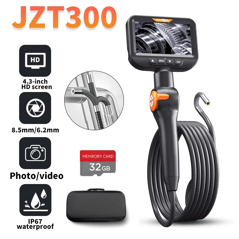 360° Steering Industrial Endoscope Camera 8mm 5"lPS Screen Single&Dual LensInspection Borescope 1080P For Car Engine Pip