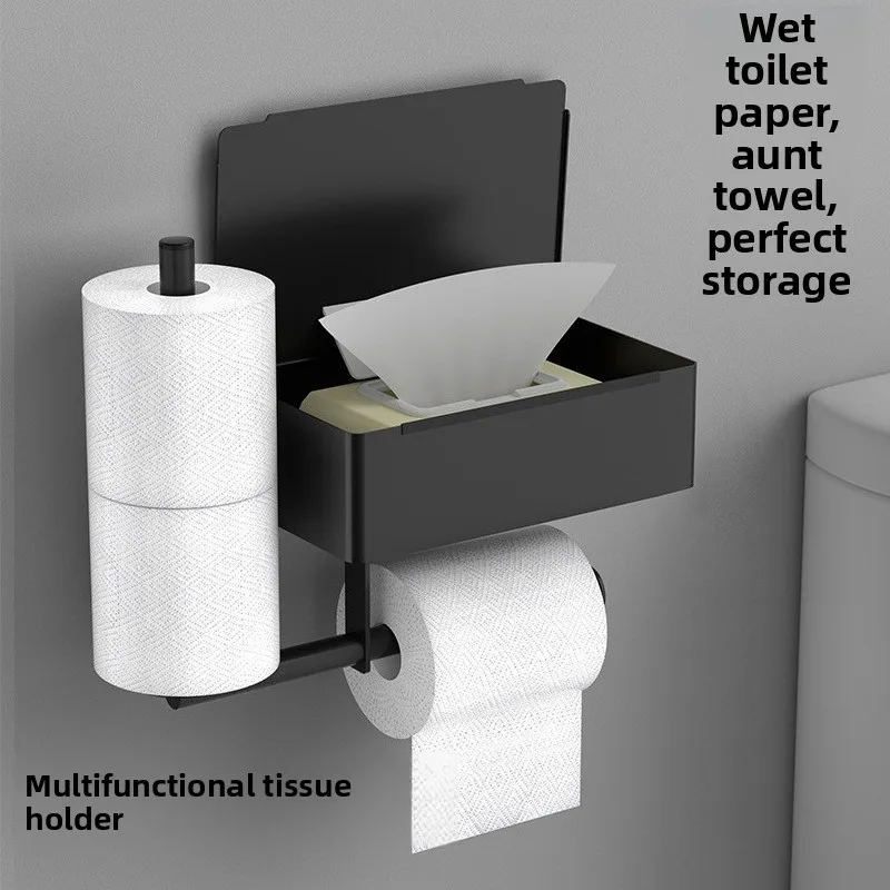 

Stainless steel punch-free paper towel holder with wet wipes box bathroom wall-mounted storage rack storage box