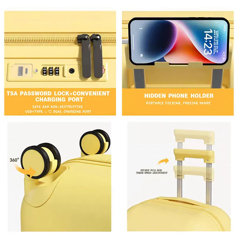Carry-On Suitcase, ABS Combination Suit Trolley Case, Hidden Mobile Phone Holder, Universal Wheel Password Box,20+14 Inches