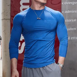 Men Slim Fit Muscle Shirts Long Sleeve T Shirt Men Gym Fitness Casual Autumn O-Neck Quick Dry Solid Top Tees