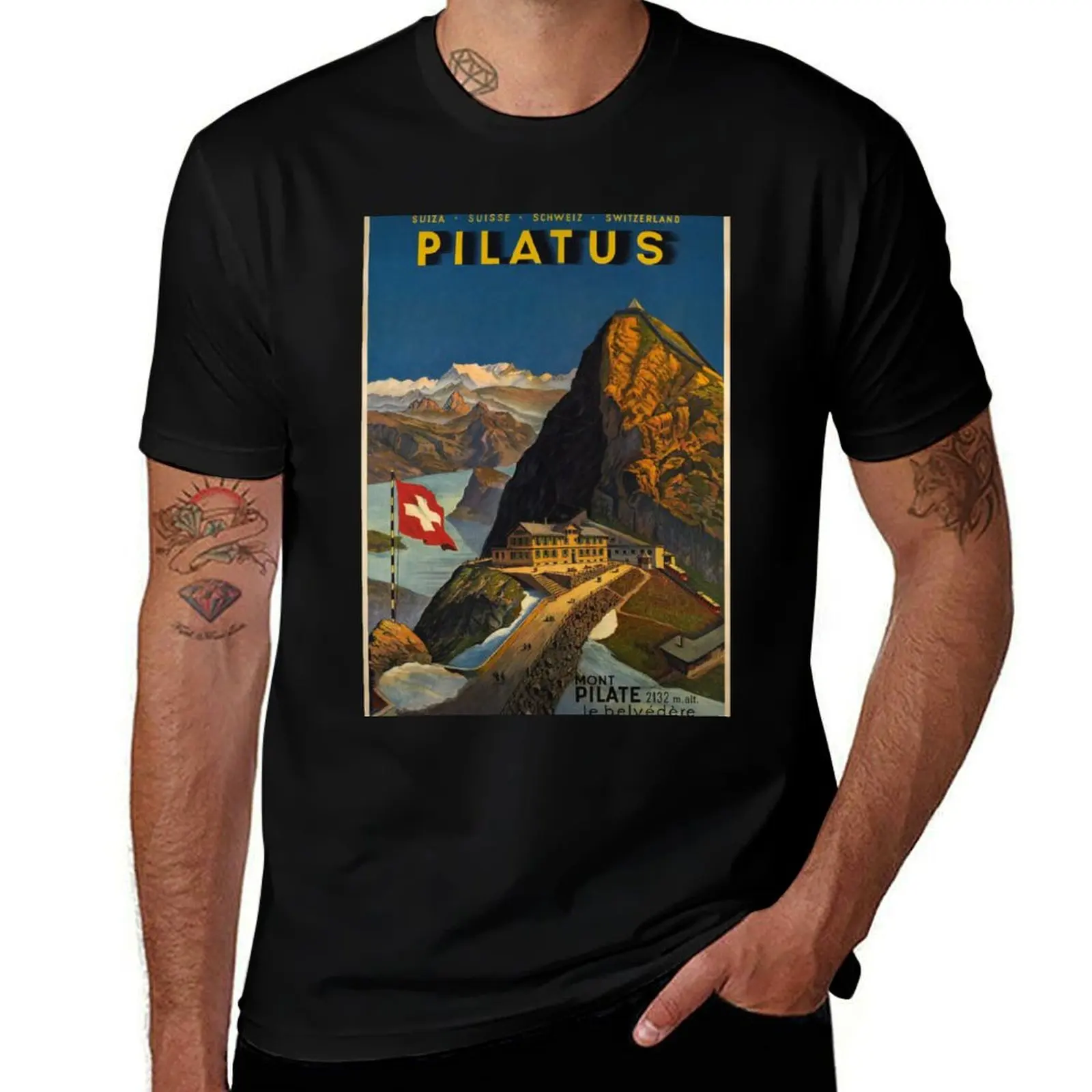 

Pilatus vintage travel poster T-Shirt t shirt custom print t shirts for man graphic tees t shirts for man pack cotton T-Shirt