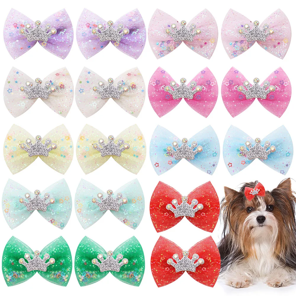 10PCS Lace Dog Hair Clips Crown Decoration Dog Bows With Alligator Clip Handmade Puppy Bowknots Pet Accessories For Dogs and Cat
