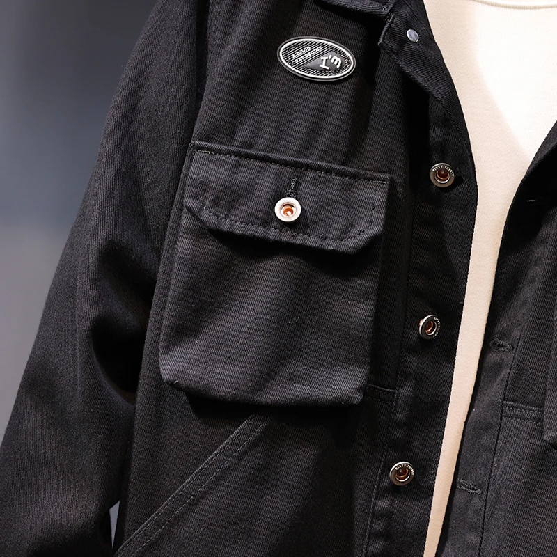 Blouson en Jean Vintage Américain Décontracté avec Revers Multi-Poches, Vêtement de Travail Tendance de Style Japonais, Nouvelle Collection Automne 2024