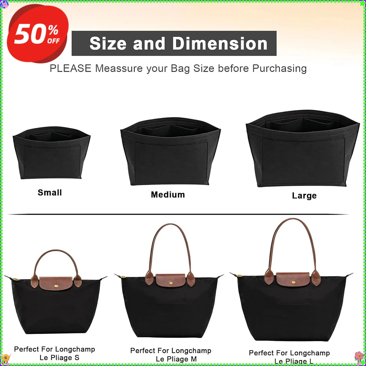 ForLongchamp Le Pliage Felt Organizer Insert, forro multibolso personalizado com compartimentos com zíper Organização de viagens de Natal