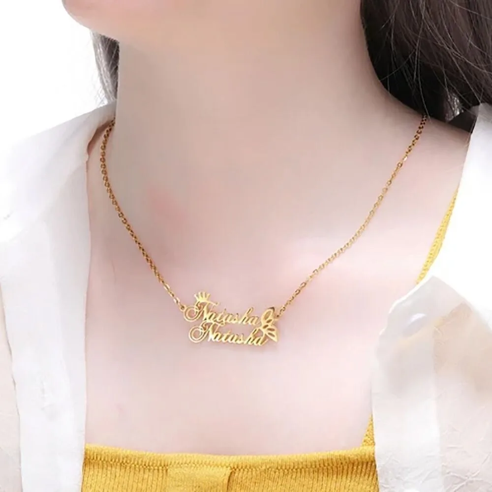 

Custom Couple Name Necklace Crown Butterfly Pendant His Hers Matching Love Gift 18K Gold Plated Stainless Steel Romantic Jewelry