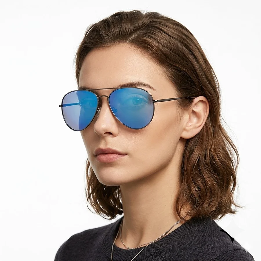 Women Men Classic Pilot Sunglasses Curved Glass Metal Hinges Durable Frames Mirrored Luxury Designer Eyewear Must-Have Outdoor view 2
