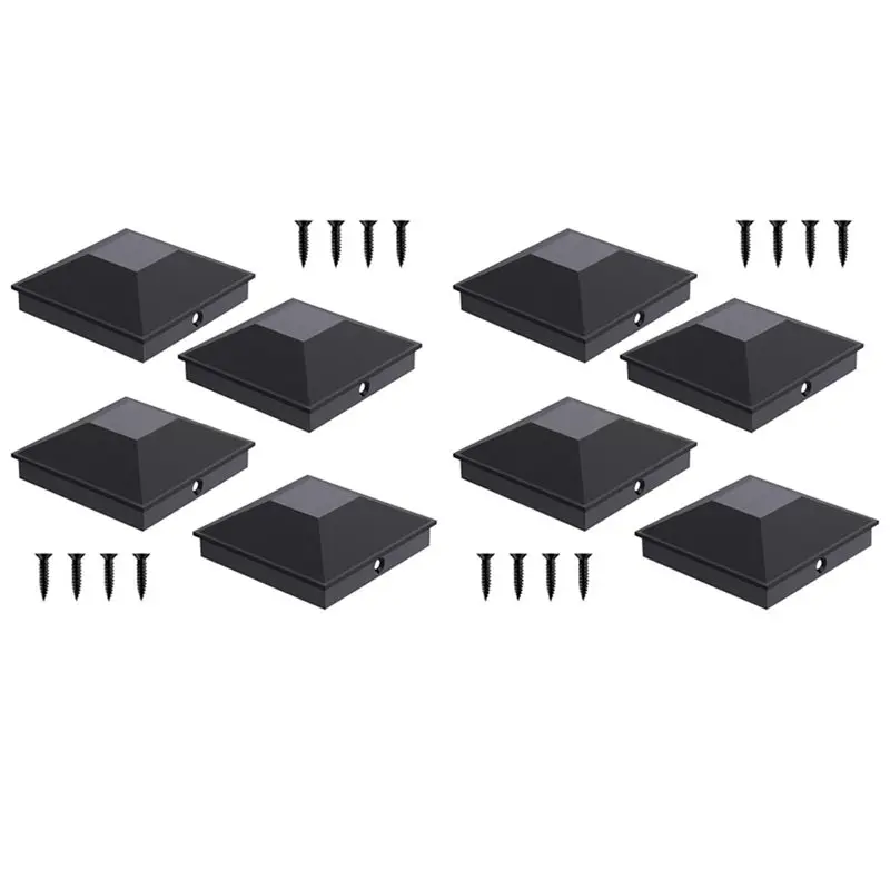 AFOURT-Deck Post Caps 8PCS 5 Inch Fence Post Caps With 16 Screws And Easy Installation Waterproof Sturdy Protection For Wood Pos