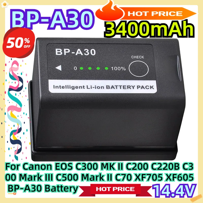 

For Canon EOS C300 MK II C200 C220B C300 Mark III C500 Mark II C70 XF705 XF605 BP-A30 Battery