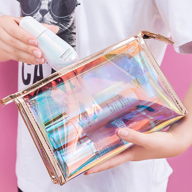 Bolsa de cosméticos transparente para mujer, almacenamiento de maquillaje, organizador transparente, neceser portátil de viaje, bolsa multifunción