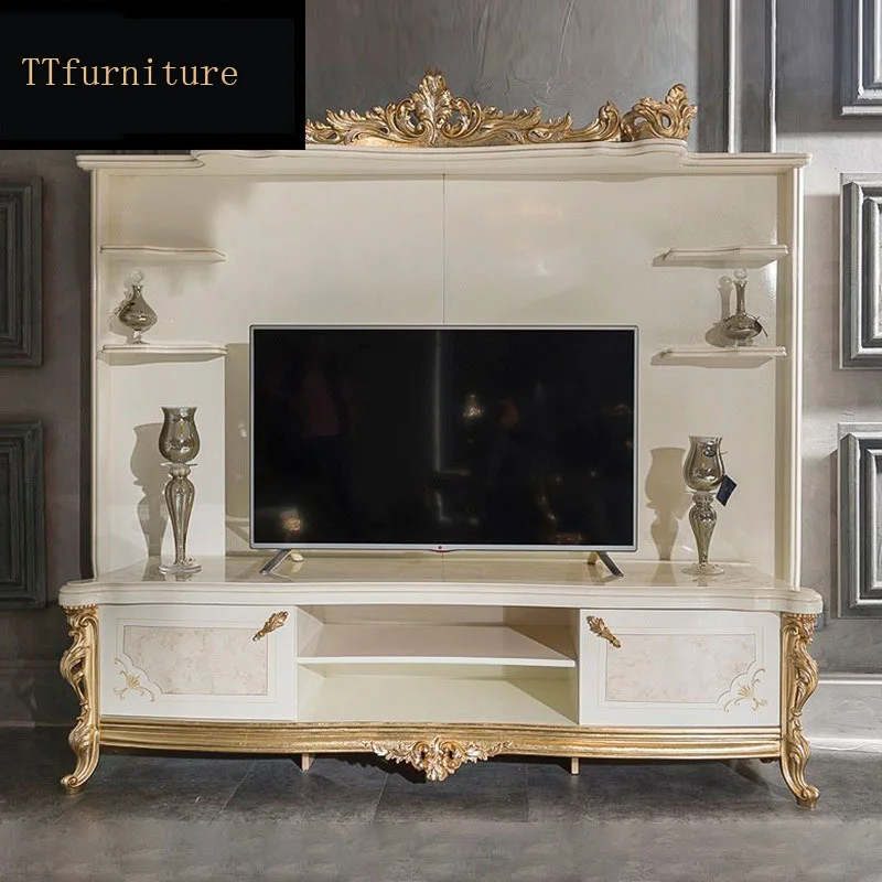 Modern Antique French High Living Room luxury luxurious Wooden wall furniture lcd TV Stand jx142