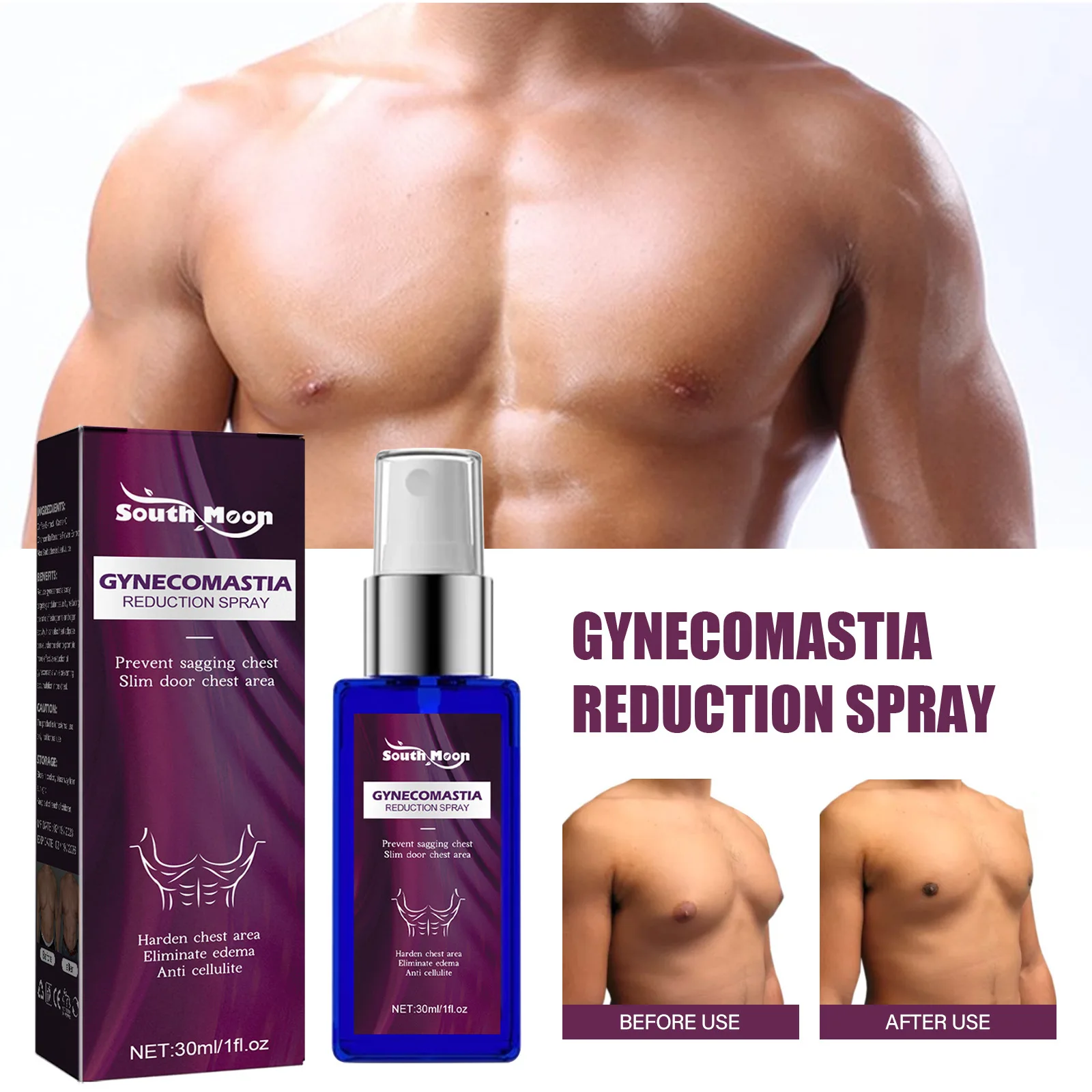 Gynecomastia Firming Spray Male Breast Growth Accelerating Pectoral Muscles Hardening Shrinking Chest Cellulite Reduction Spray