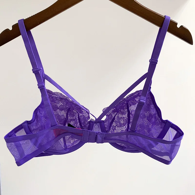 Women's Ultra-thin DD Cup Sexy Lace Underwear Transparent PLUS size  cup Bra Lingerie Comfortable Breathable purple Brassiere