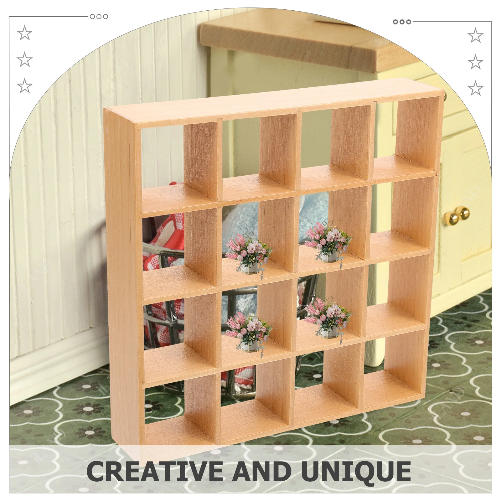 16 Grid Storage Rack Mini House Decor Miniature Furniture Model Display Shelves Toy Bookshelf Decorate Wooden