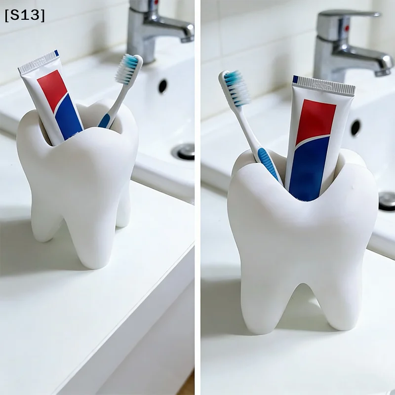 Tooth-Shaped Toothb Hold Organizer Pen Holder Plastic Makeup Brush Storage Rack Bathroom Accessories Tool Home Decoration[Q][Q]