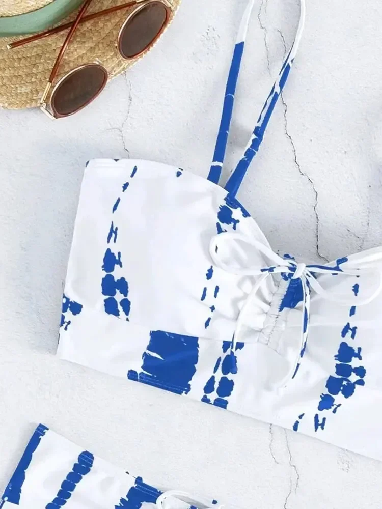 DGTQ NEW Black White Tie-dye Swimsuit Two Pieces Swimwear Womens High waist Boxer Net Red Sexy Hawaiian Beach Push Up Bikini Set