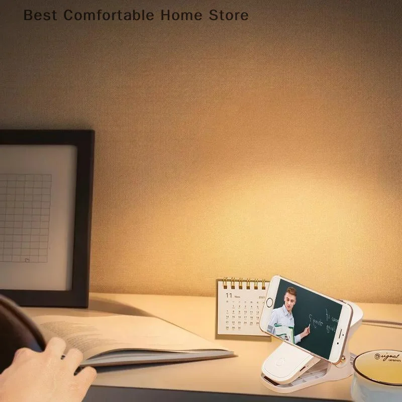 Led Table Lamp USB Rechargeable Night Light With Folding Clamp 3 Modes Dimming Eye Protection Light