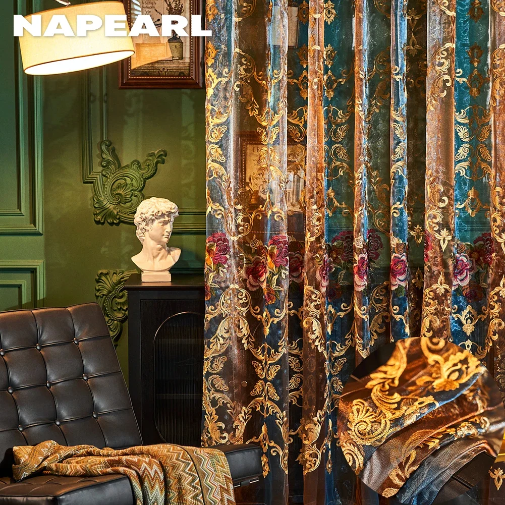 NAPEARL Solid Color Peony Jacquard Curtain Imitation Linen Translucent Curtain Polyester Home Textile Fabric For Living Room
