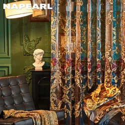 NAPEARL Solid Color Peony Jacquard Curtain Imitation Linen Translucent Curtain Polyester Home Textile Fabric For Living Room