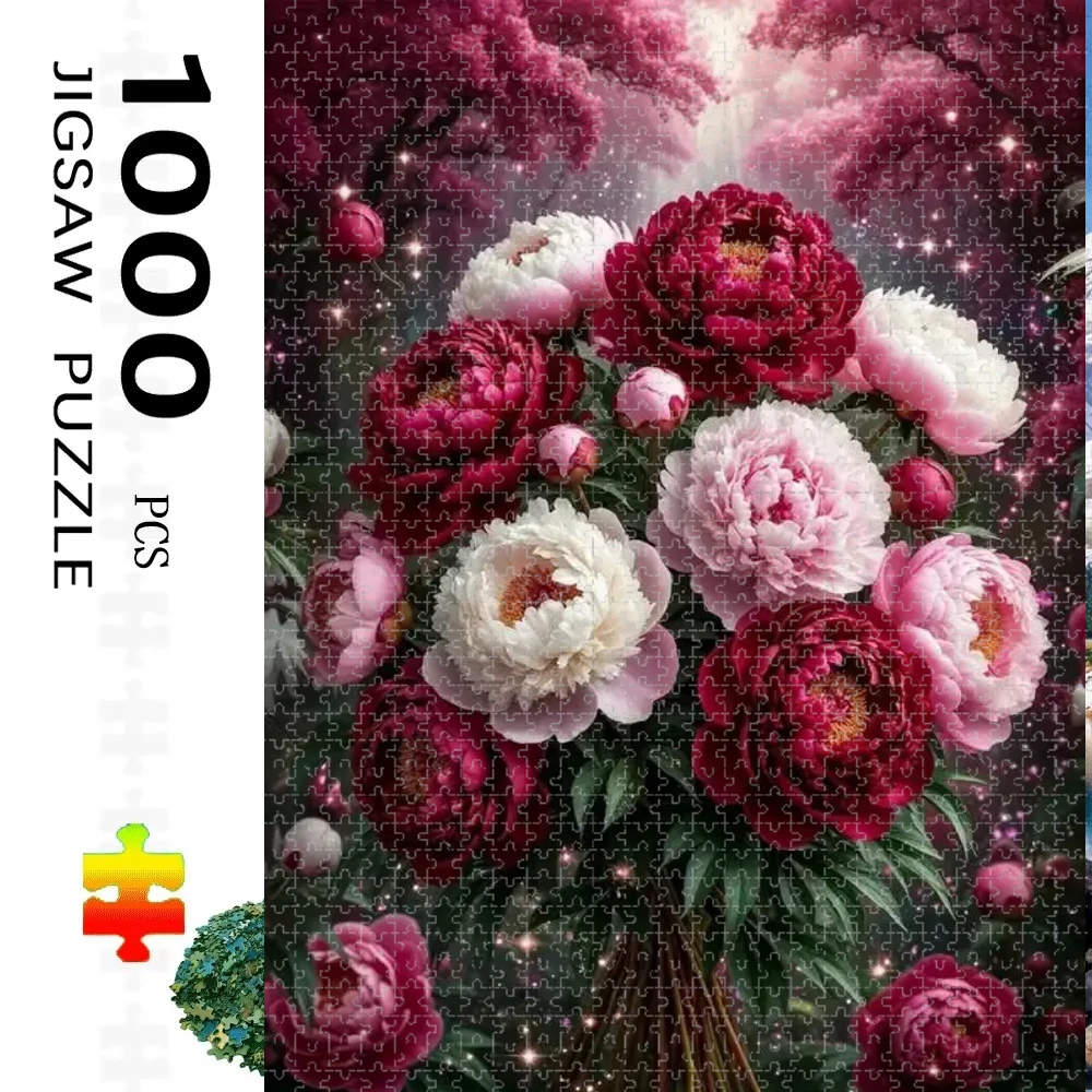 

Пазл для взрослых, 1000 деталей, с изображением пейзажа с пионами и башней, идеально подходит для творческих занятий своими руками с семьей, подарок, развивающая игрушка