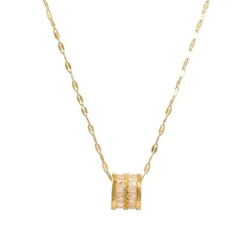 إكسسوار سلسلة الترقوة مرصع بالألماس، قلادة ذهبية كبيرة الخصر من الفولاذ التيتانيوم للنساء