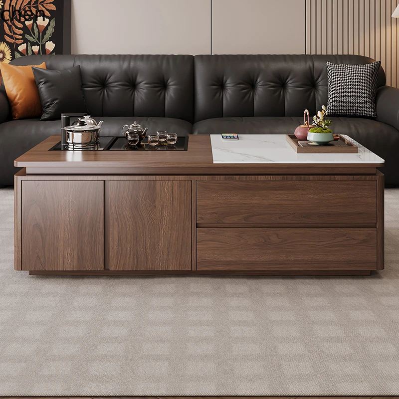 HT New Rock Plate Lifting Kung Fu Tea Table Living Room Home High-end Tea Table Solid Wood Tea Table