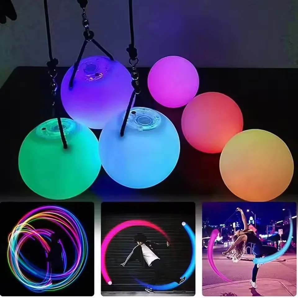 LED Poi Prop 2 Pack Colorful Luminous Belly Dance Ball Stage Performance Light Fitness Halloween Christmas Party - view 3