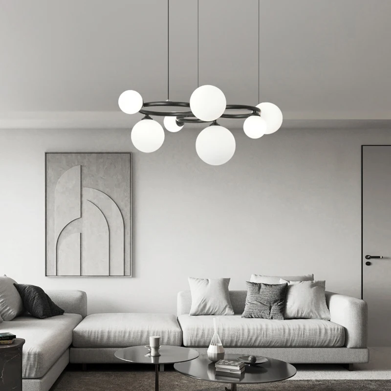 Imagem -02 - Modern White Glass Pendant Lights Black Brass Ring g9 Bulbo Apto para Foyer Restaurante Roon Pendurado Lâmpada Nordic Home Deco