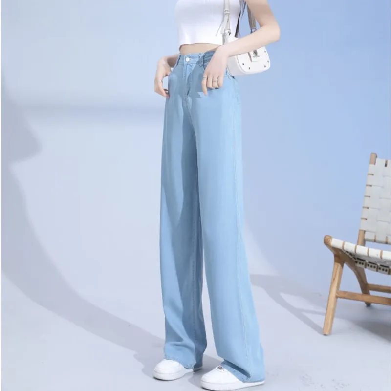 Summer Thin Soft Women's Jeans Natural Lyocell Fabric Baggy Wide Leg Denim Pants Streetwear Loose Casual Female Clothing NS5897