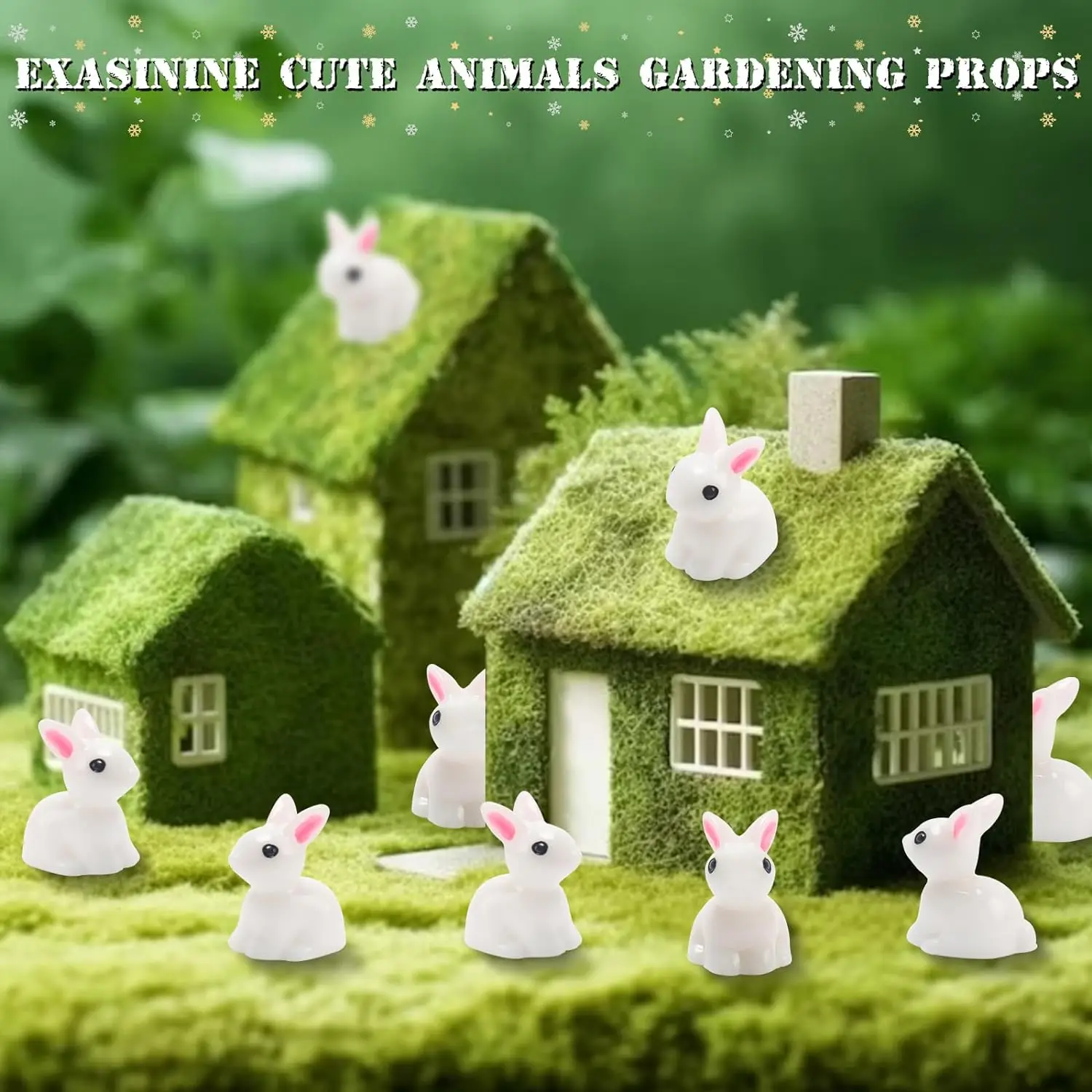 50PC Mini Rabbits Figurine Easter Bunny Figurine Rabbit Miniature Figurines Ornament Micro Landscape Dollhouse Decor Diy Crafts