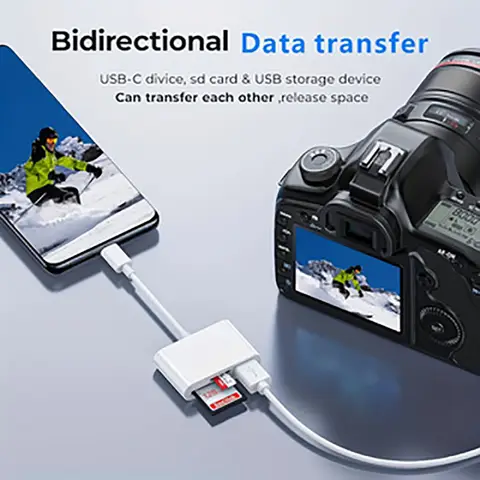 USB C till SD/TF minneskortläsare, 3-i-1 USB C kortläsare kompatibel med iPhone 15 Pro iPad Mac MacBook Laptop Android, PC och tillbehör 10 best sales Sandisk-kortläsare - №5