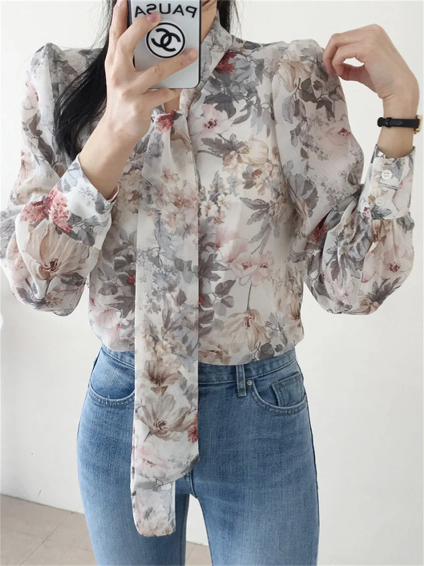 Alien Kitty Florals Work Wear Shirts New Women Daily Loose 2024 Elegant Chiffon All Match Office Lady Spring Printed Gentle