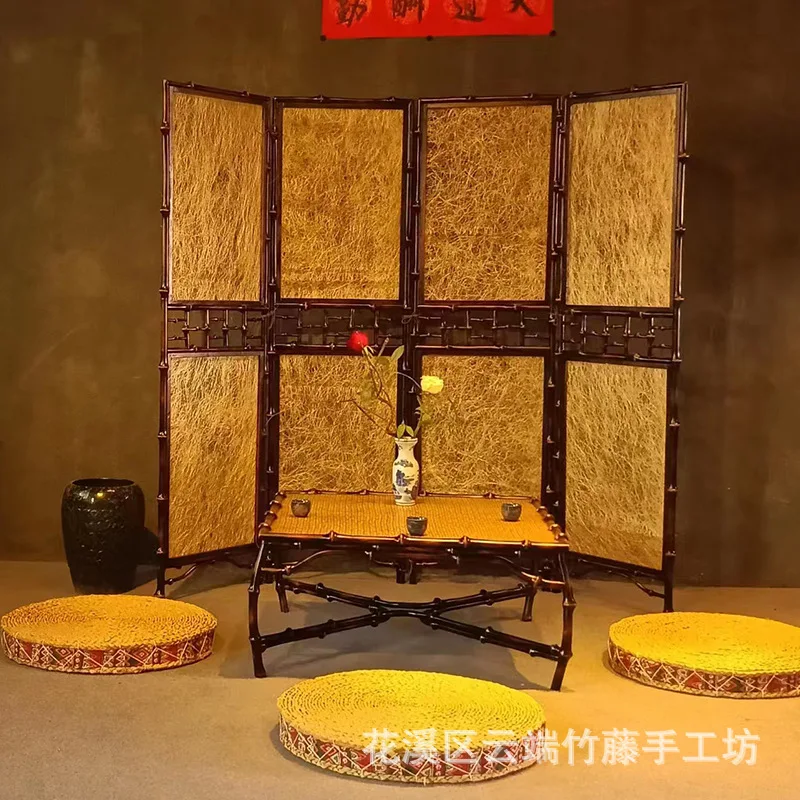 Retro new Chinese screen partition entrance living room tea room hotel B&B office Zen screen folding and moving