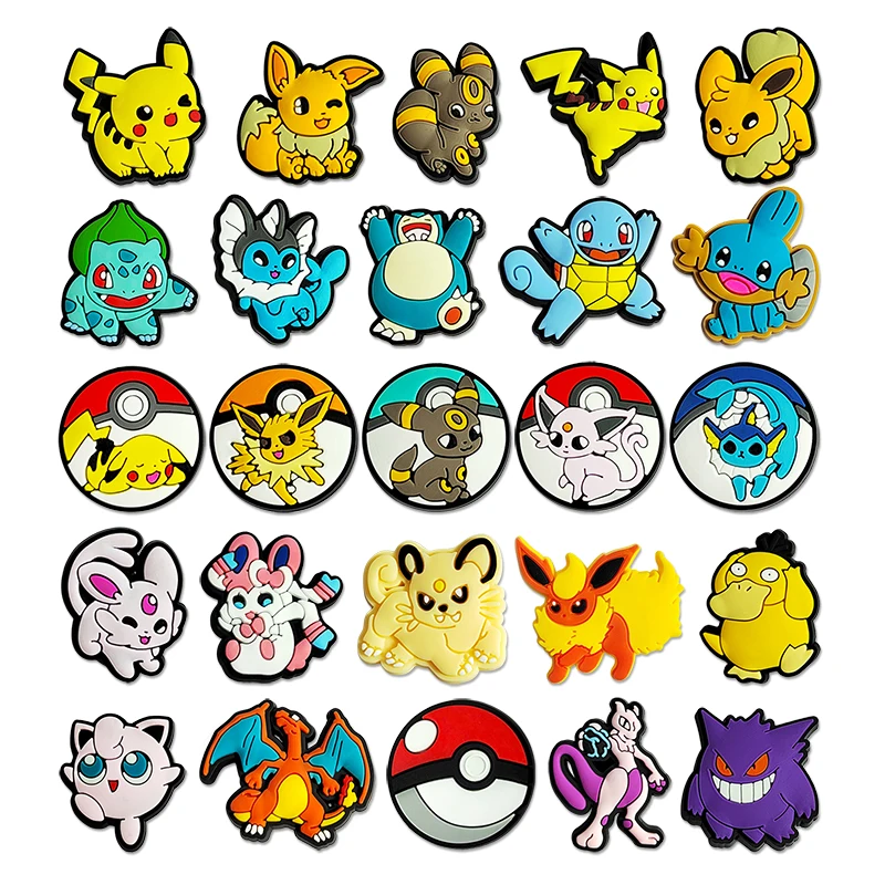 25/27pcs Cartoon Pokemon Kawaii series  Shoe Charms Shoe Buckle Decoration Gifts Sandals Accessories