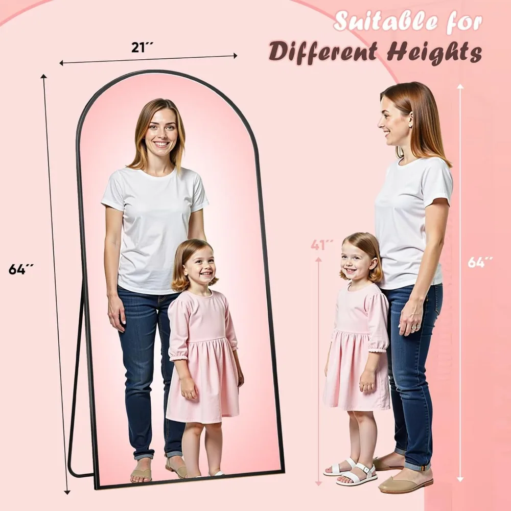 Large Arched Standing Mirror, 64 x 21 Full Length Floor Mirror for Home, Ideal for Bedrooms, Bathrooms, and Living Rooms in Blac