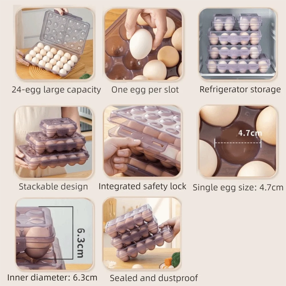 Durable Plastic Egg Storage Box Anti-collision Space Saving Egg Tray 6/15/24 Grids with Lid Refrigerator Egg Organizer Hiking