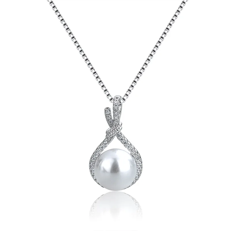 Luxury 925 Silver Jewelry Necklace Pendant Round White Pearl Zircon Gemstone Accessories for Women Wedding Engagement Wholesale