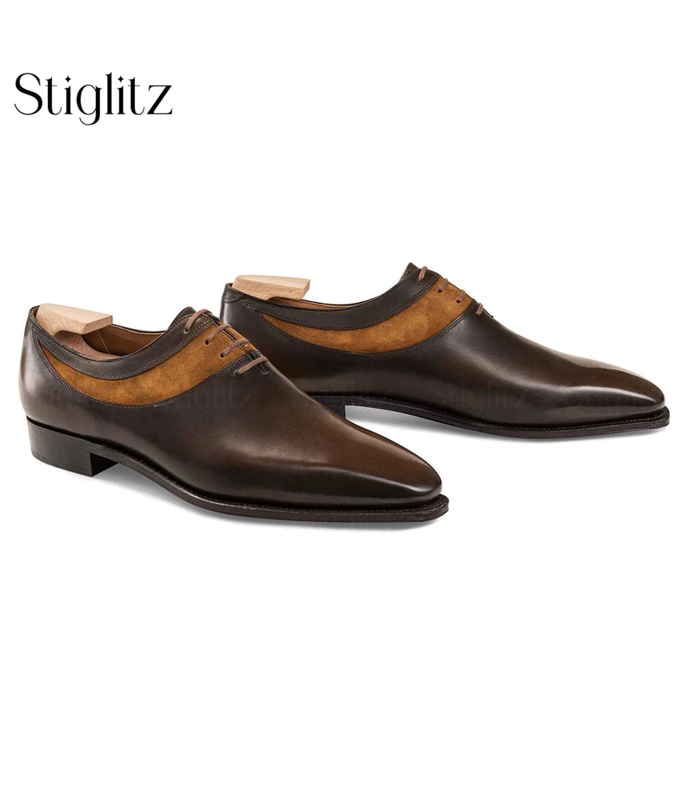 Four-Eyelet Oxford Men's Genuine Calf Leather Dress Shoes Formal Occasions Ebony Patina Sophisticated Distinctive Leather Shoes