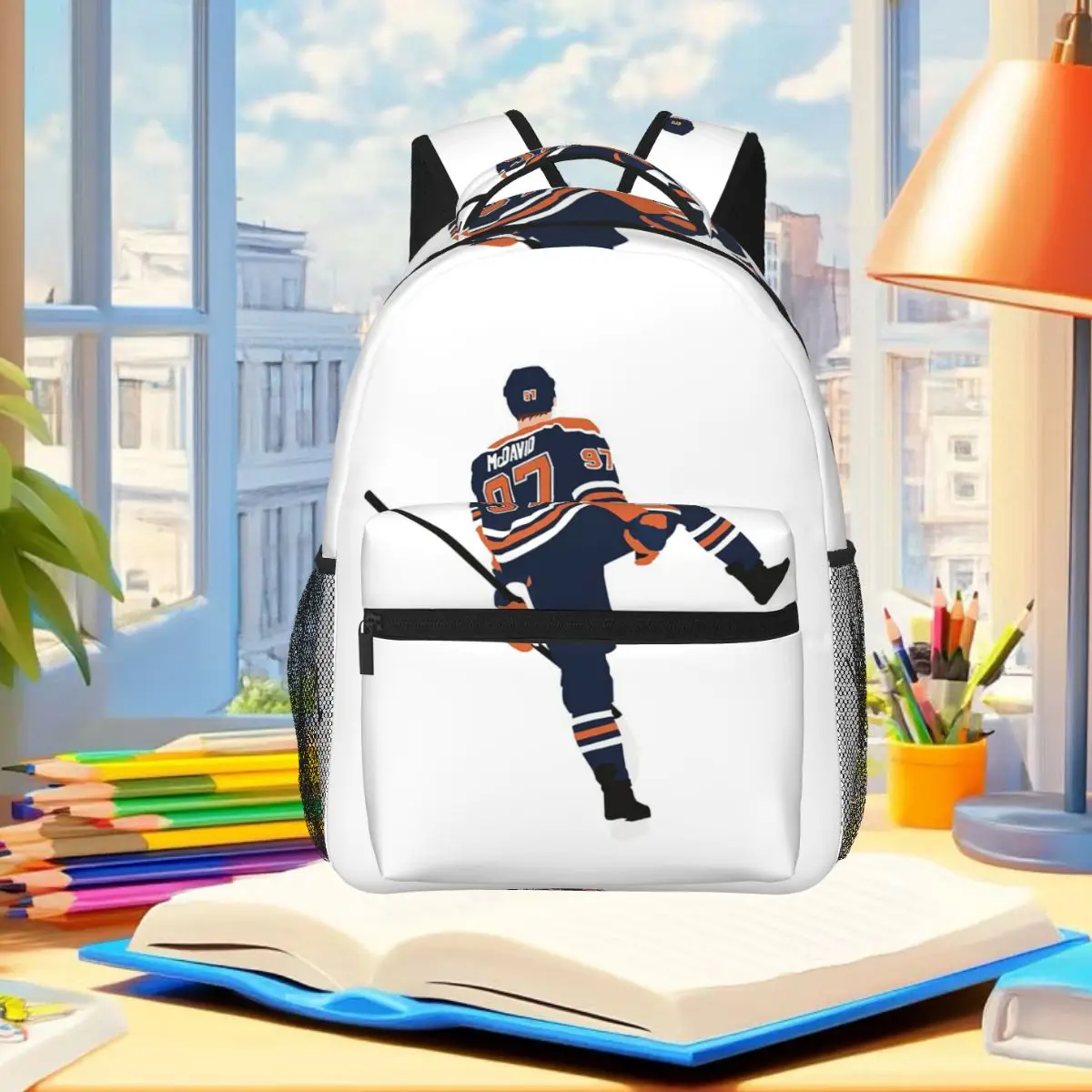 Connor McDavid 97 For Edmonton Oilers Fans Backpack Student Boys Girls BookBag School Bag Laptop Shoulder Bags for Men Women