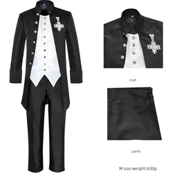Anime Skull Ghost Cosplay Costume Band Cross Brooch Costume Halloween Black Tuxedo Vampire Gental Suit Fashion Cloth